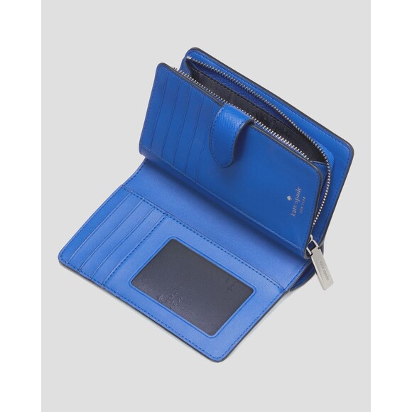 New Kate Spade Schuyler Wave Stripe Medium Compact Bifold Wallet Blue Multi - Picture 3 of 3